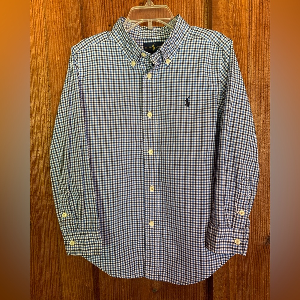 Ralph Lauren Blue Plaid Long Sleeve Button Down Boys Size 5